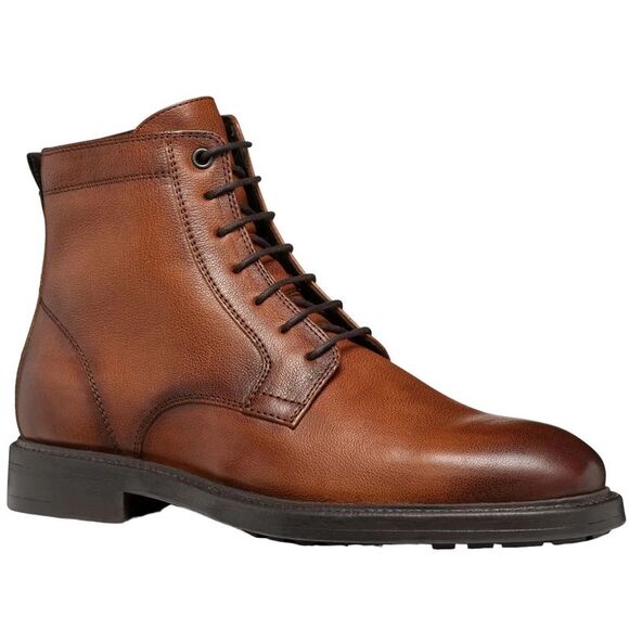 Geox Mens Tiberio Patent Leather Ankle Lace Up Boots / Cognac